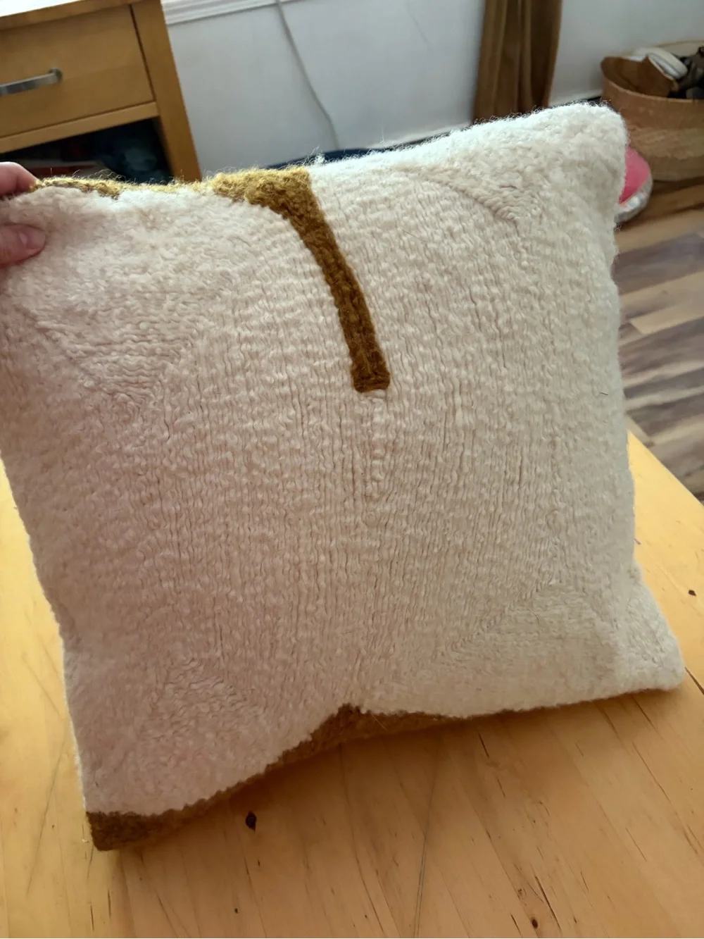 West Elm Cream and Brown Textured Throw Pillow